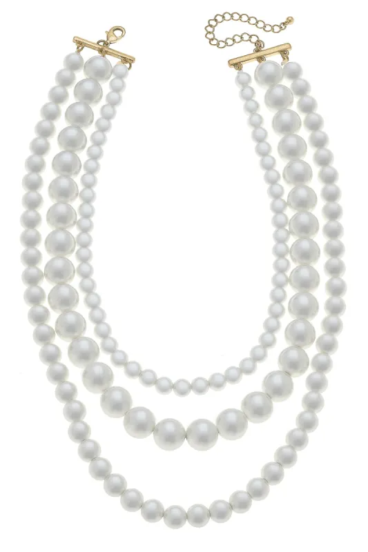 Betty 3-Row Classic Pearl Necklace in Ivory made by Canvas Style