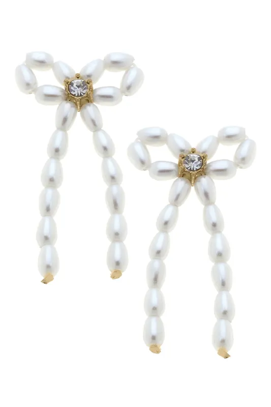 Kristin Pearl Beaded Bow Earrings in Ivory sold by Canvas Style
