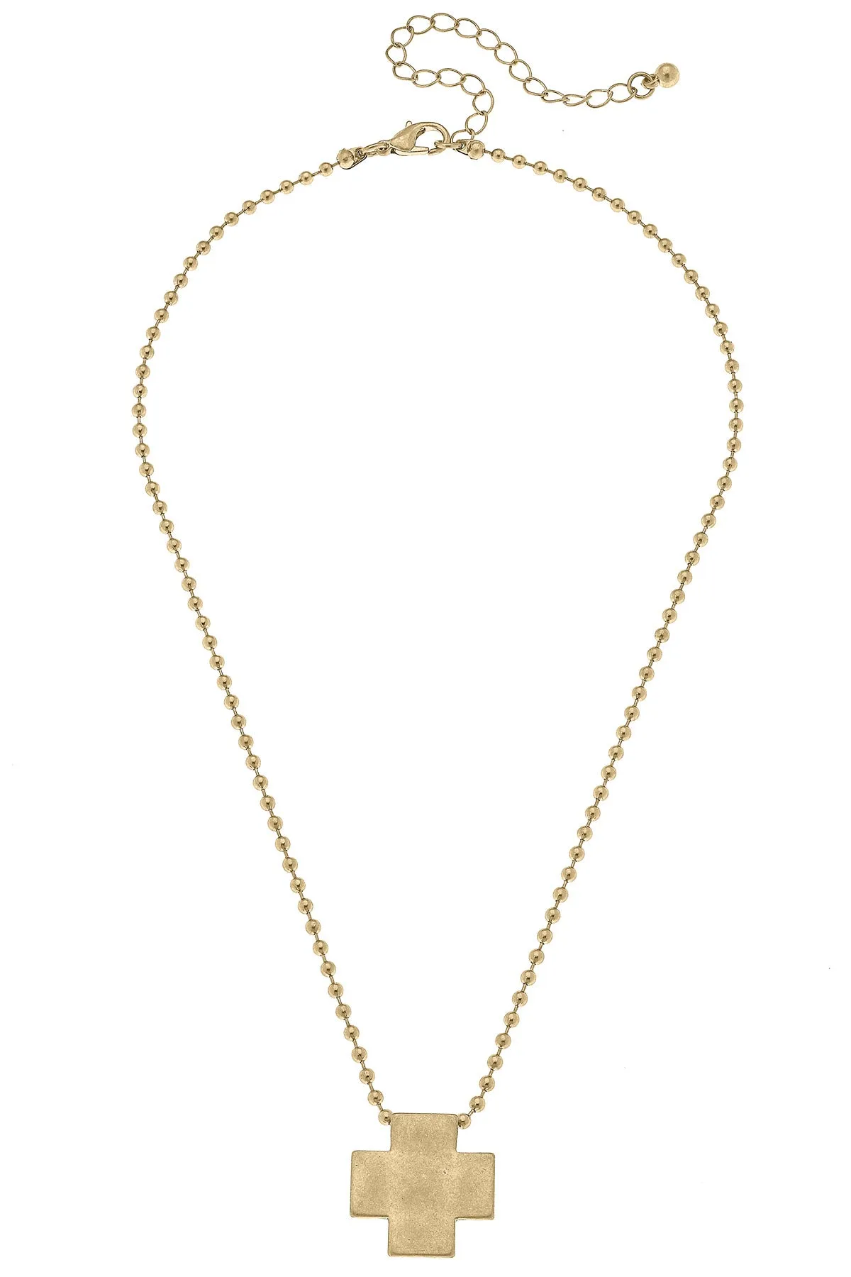 Edith Square Cross Ball Bead Necklace in Worn Gold sold by Canvas Style product image thumbnail 2
