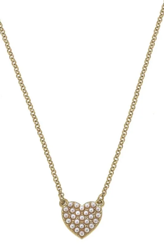 Meryl Pearl Studded Heart Pendant Necklace in Worn Gold sold by Canvas Style