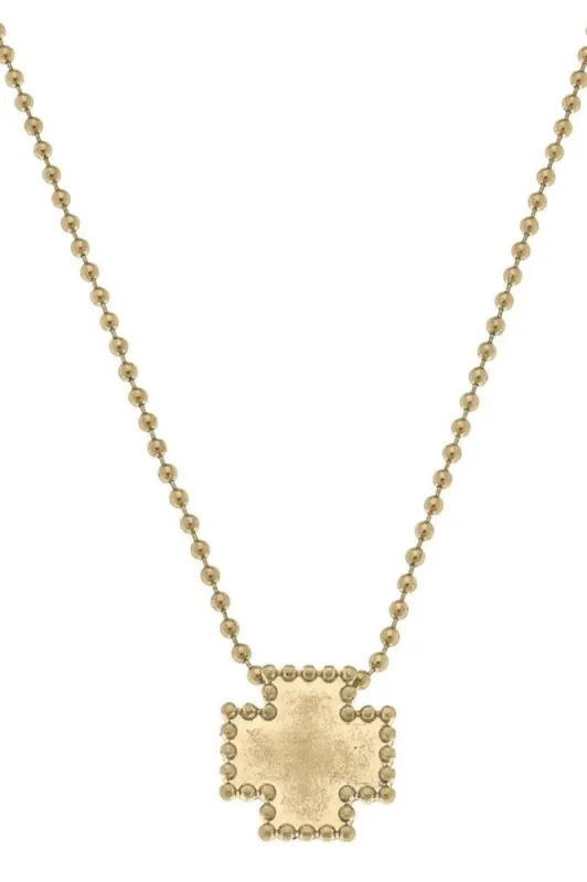 Kaki Ball Bead Beaded Cross Necklace in Worn Gold sold by Canvas Style