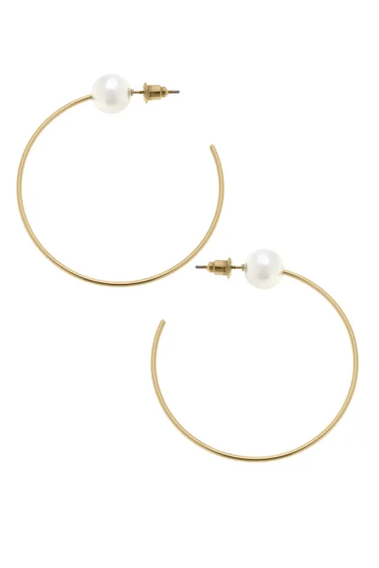 Blossom Pearl Hoop Earrings in Worn Gold sold by Canvas Style