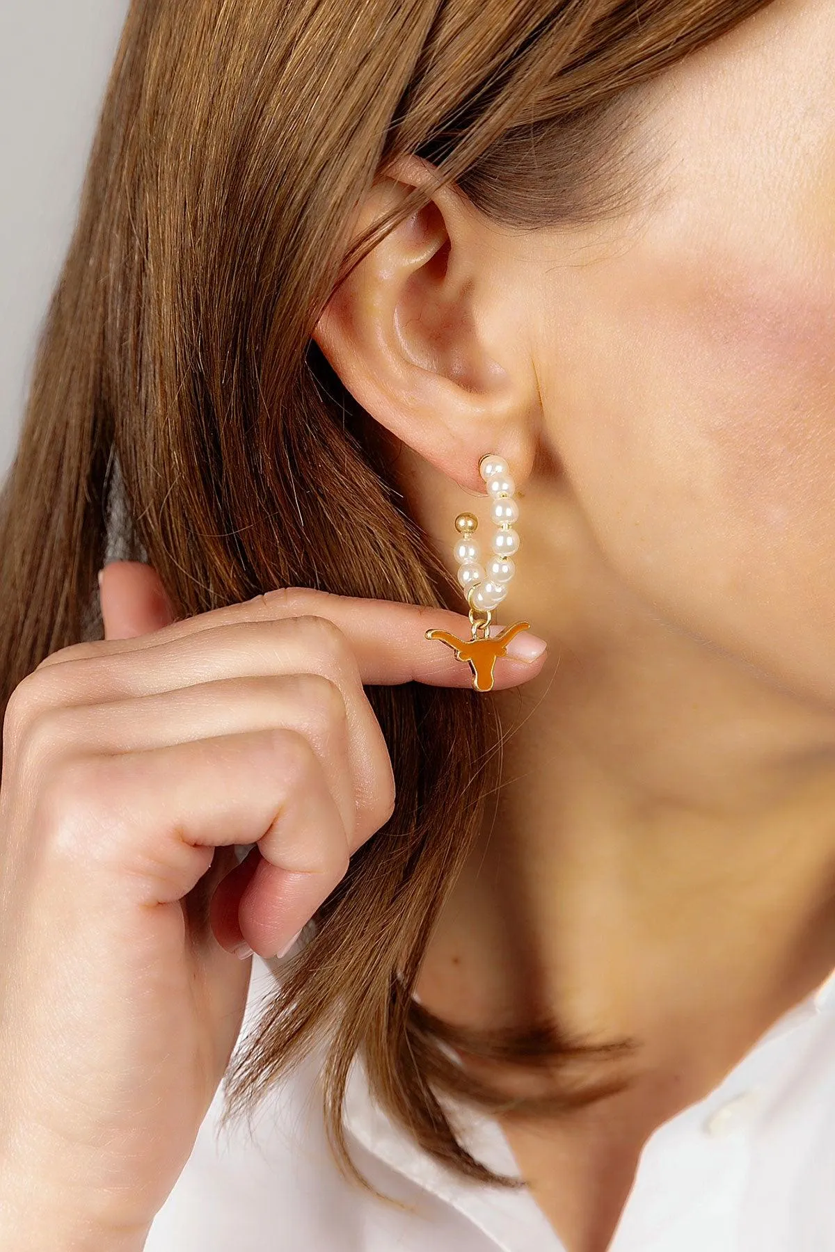 Texas Longhorns Pearl Hoop Enamel Drop Earrings sold by Canvas Style product image thumbnail 2