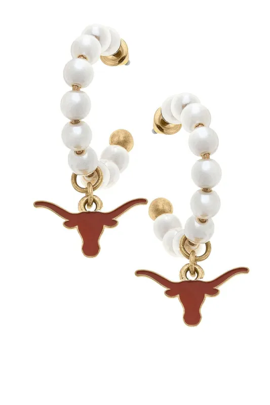 Texas Longhorns Pearl Hoop Enamel Drop Earrings sold by Canvas Style