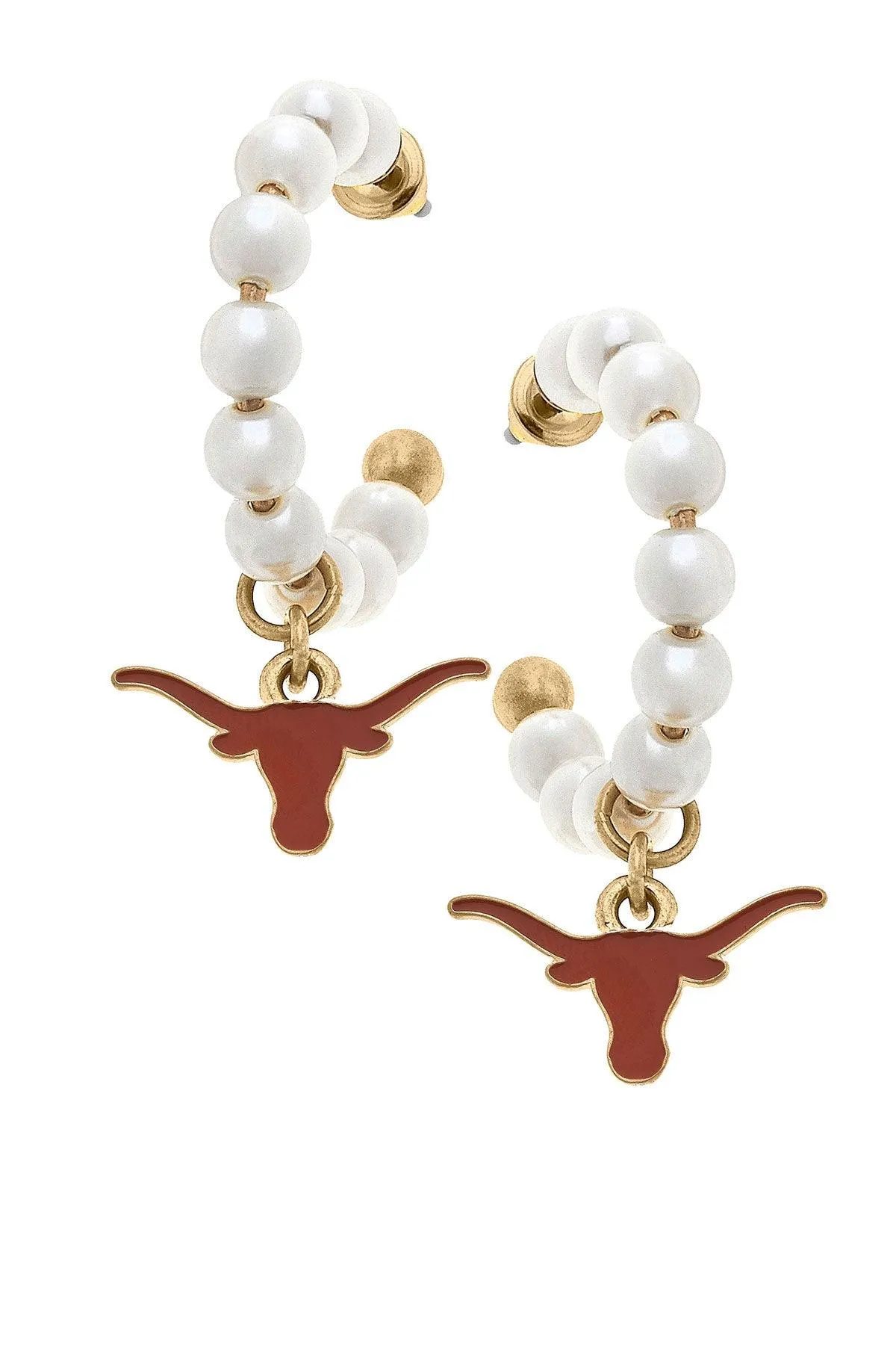 Texas Longhorns Pearl Hoop Enamel Drop Earrings sold by Canvas Style