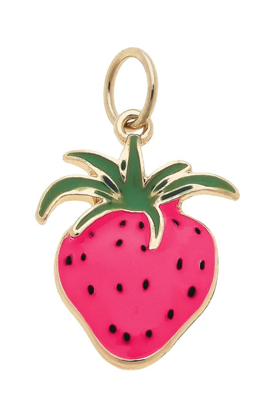 Enamel Strawberry Charm in Pink & Green sold by Canvas Style