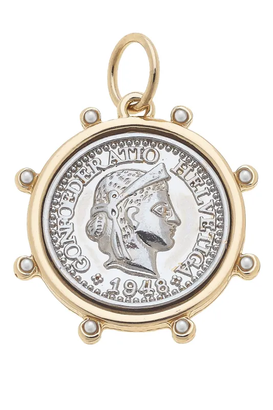 Pearl Studded Coin Charm in Shiny Two Tone sold by Canvas Style