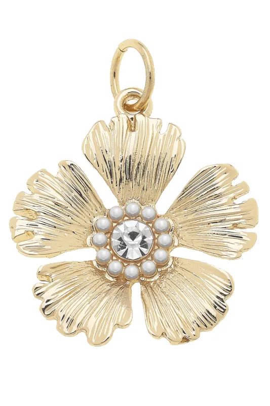 Rhinestone Flower Charm in Shiny Gold sold by Canvas Style