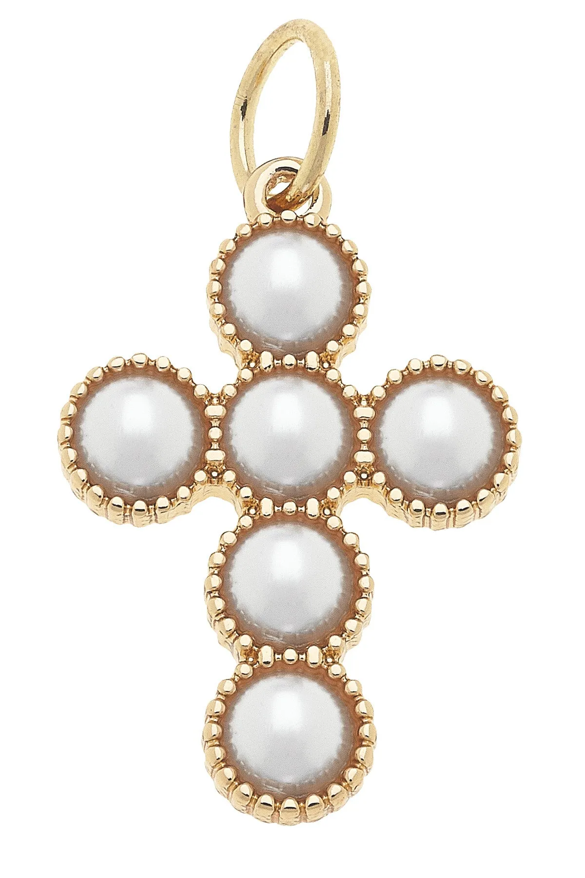 Pearl Cross Charm in Shiny Gold sold by Canvas Style