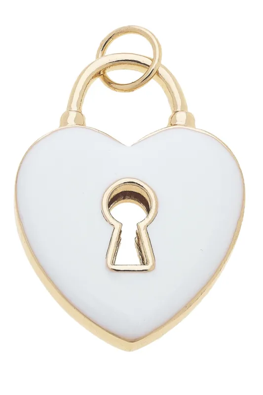 Heart Shaped Padlock Enamel Charm in White sold by Canvas Style