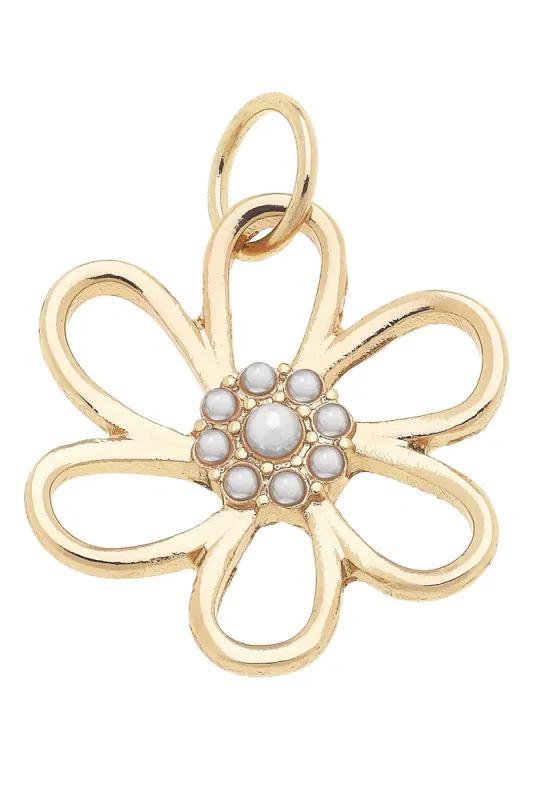 Pearl Studded Open Flower Charm in Shiny Gold sold by Canvas Style