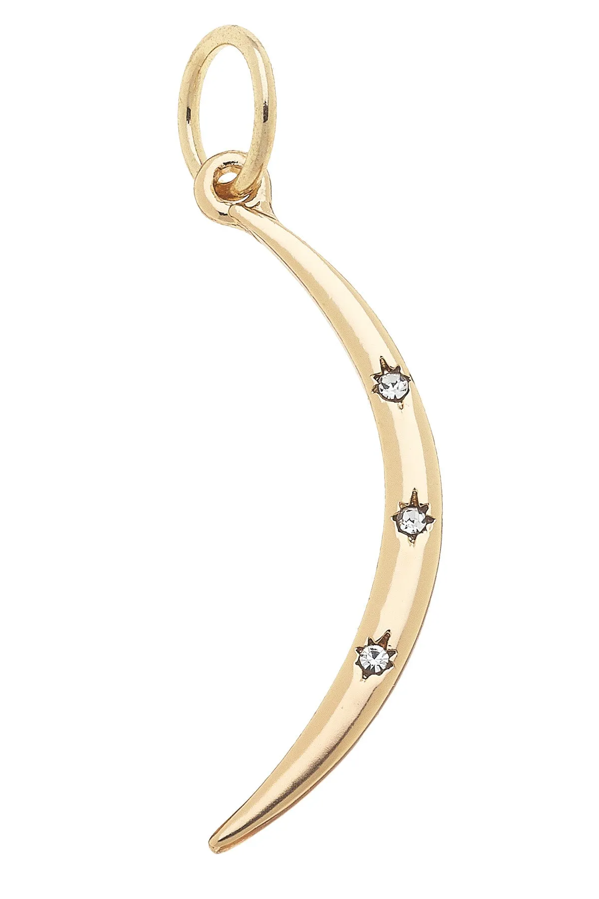 Rhinestone Crescent Moon Charm in Shiny Gold sold by Canvas Style