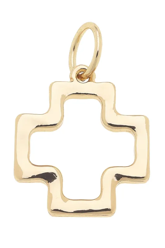 Square Open Cross Charm in Shiny Gold sold by Canvas Style