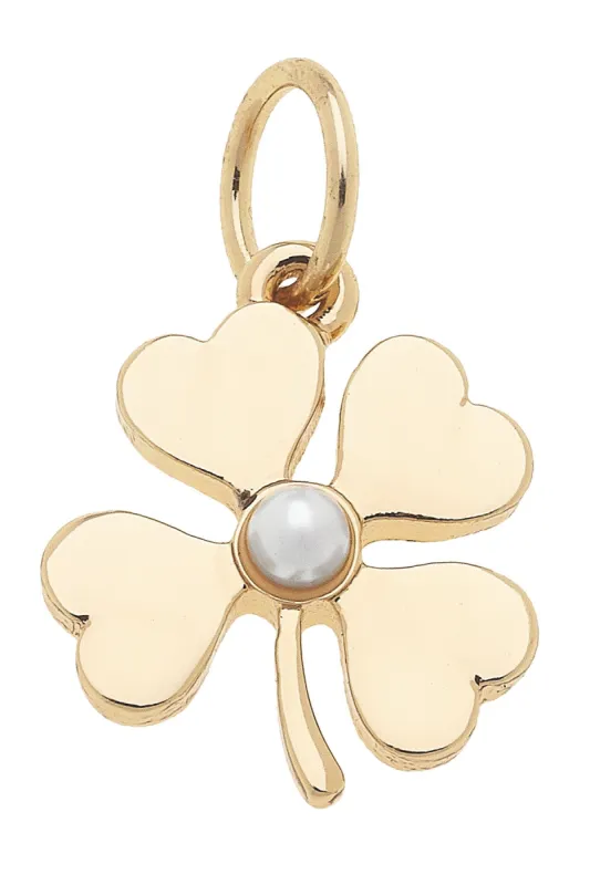 Pearl Shamrock Charm in Shiny Gold sold by Canvas Style
