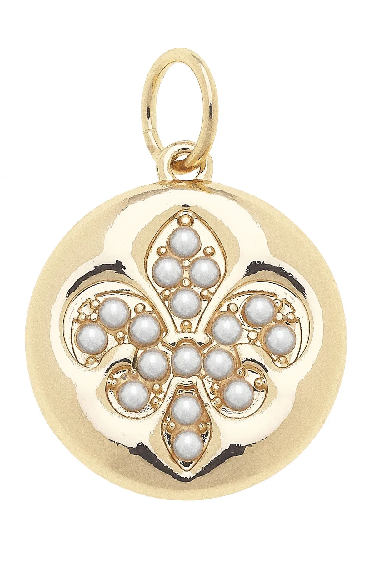 Pearl Studded Fleur De Lis Charm in Shiny Gold sold by Canvas Style