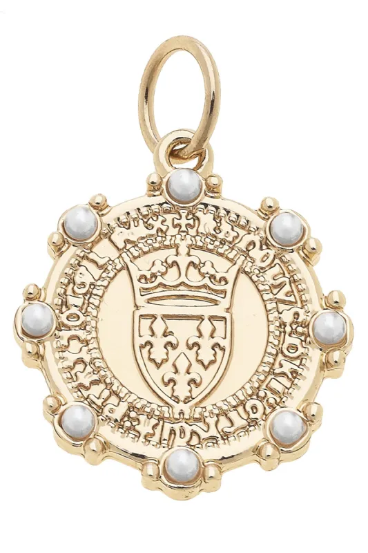 Pearl Studded Coin Charm in Shiny Gold sold by Canvas Style