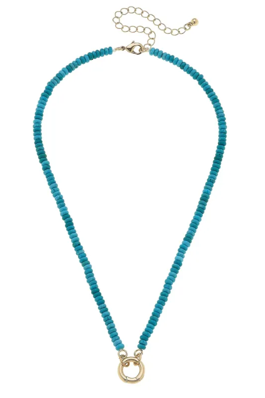 Lucy Gemstone Beaded Charm Necklace Base in Turquoise sold by Canvas Style