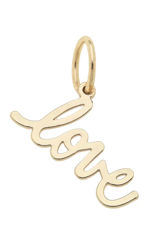 "Love" Cursive Script Charm in Shiny Gold sold by Canvas Style