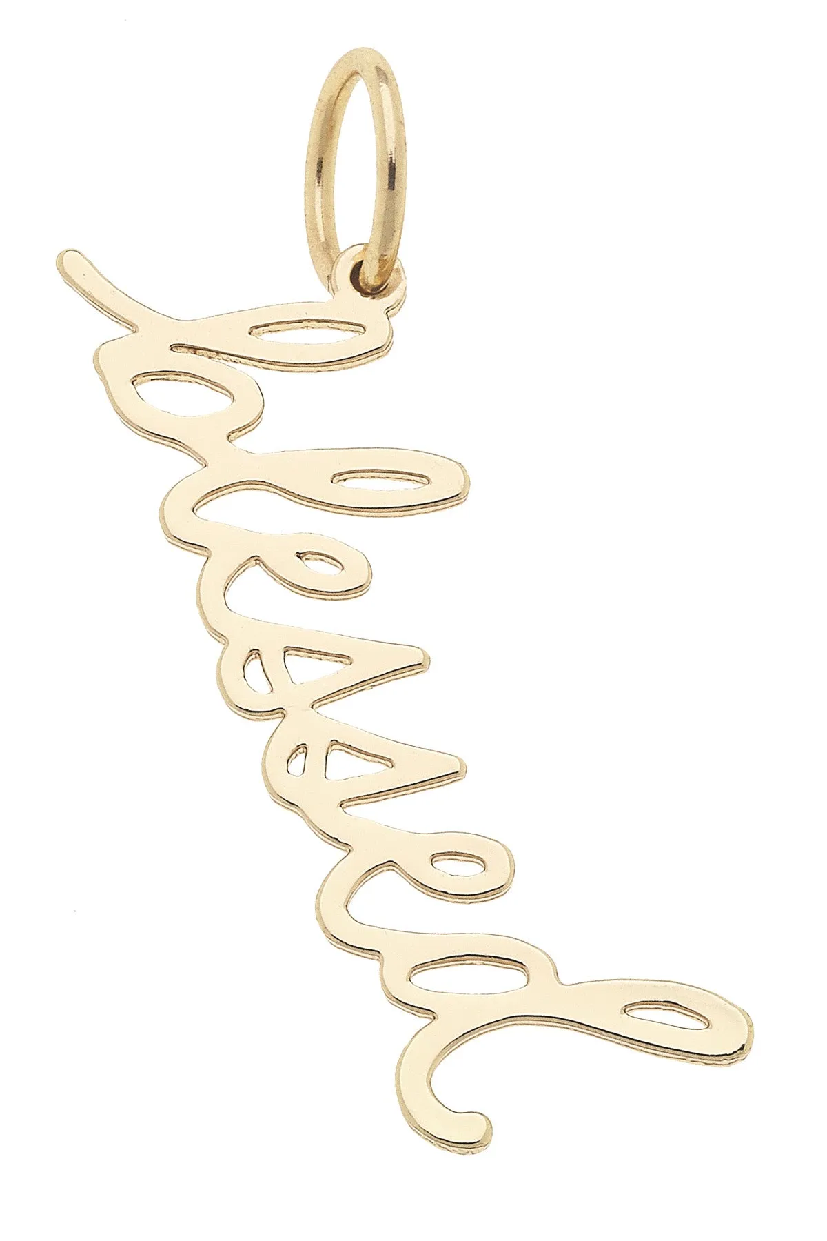 "Blessed" Cursive Script Charm in Shiny Gold sold by Canvas Style