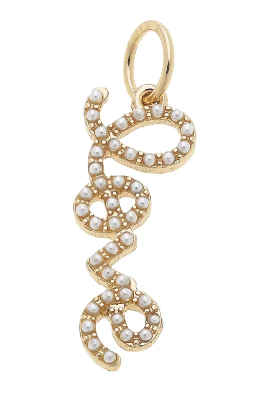 "Love" Pearl Studded Script Charm in Ivory sold by Canvas Style