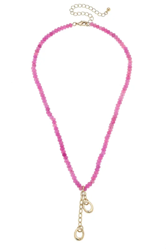 Lucy Gemstone Beaded Multi-Charm Necklace Base in Pink sold by Canvas Style