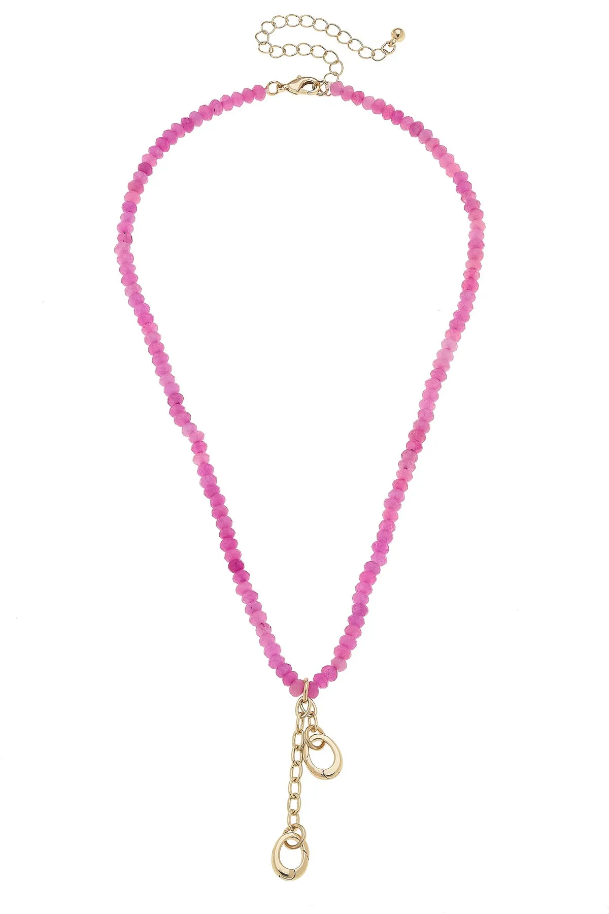 Lucy Gemstone Beaded Multi-Charm Necklace Base in Pink sold by Canvas Style