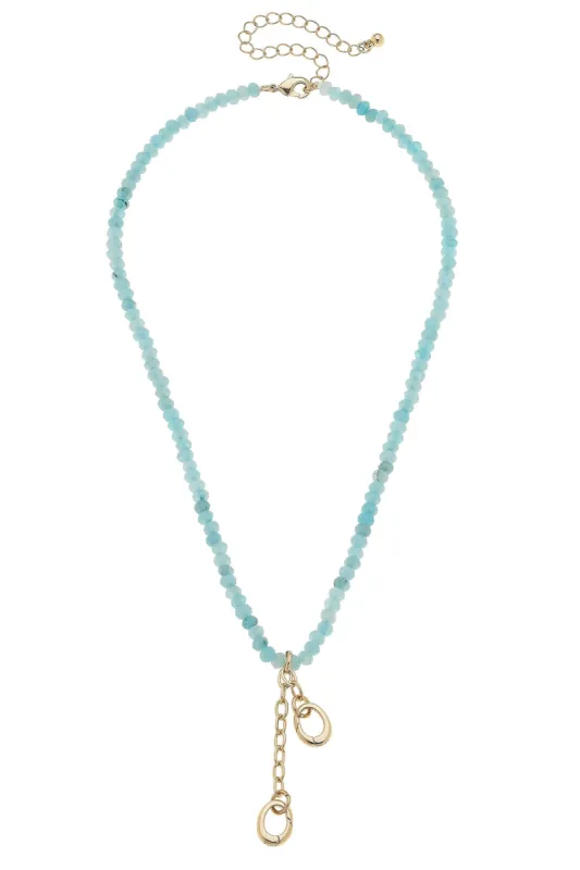 Lucy Gemstone Beaded Multi-Charm Necklace Base in Light Blue sold by Canvas Style