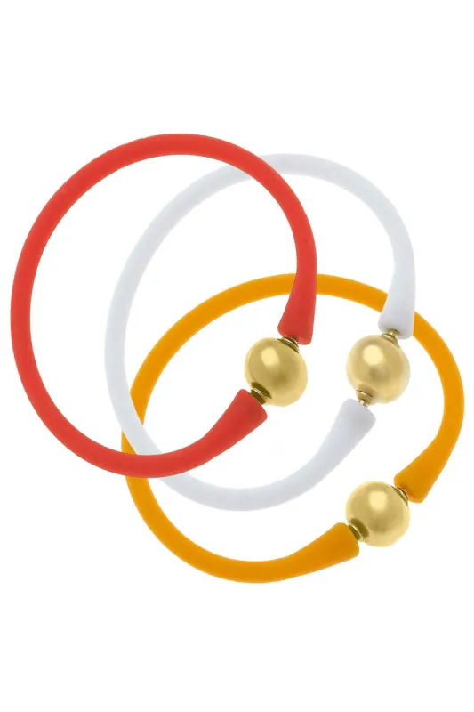 Bali 24K Gold Silicone Bracelet Stack of 3 in Orange, White & Cantaloupe sold by Canvas Style