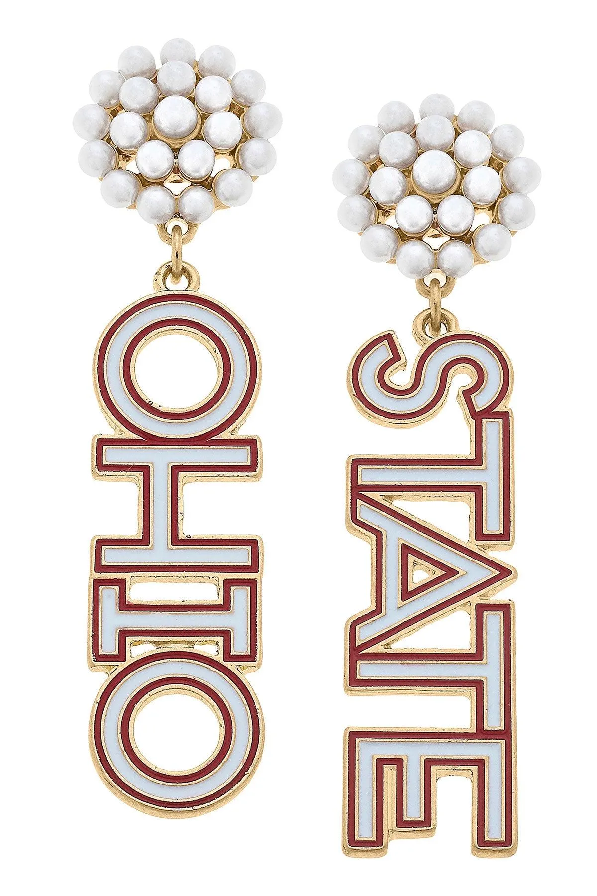 Ohio State Buckeyes Pearl Cluster Outline Enamel Drop Earrings sold by Canvas Style