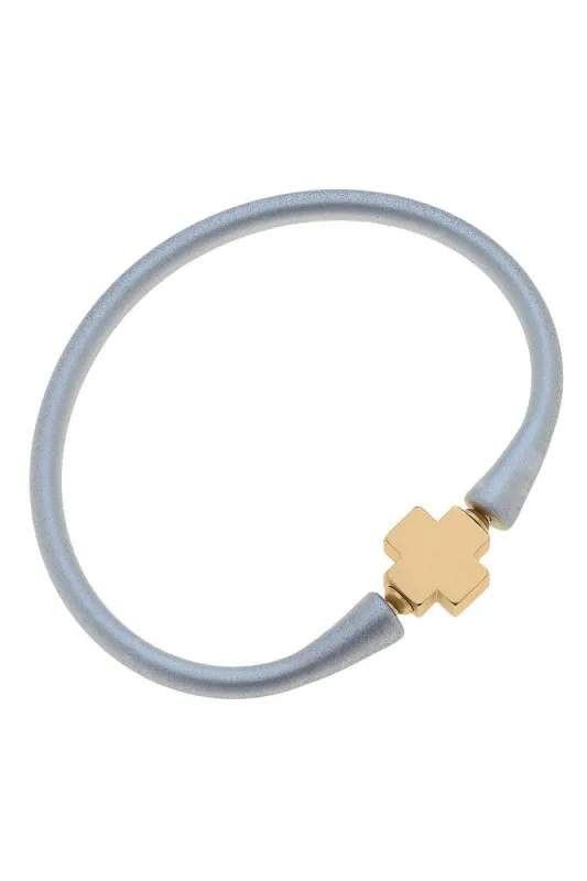 Bali 24K Gold Plated Cross Bead Silicone Bracelet in Metallic Silver - FINAL SALE sold by Canvas Style