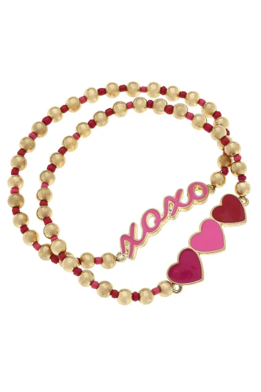 Valentines XOXO & Enamel Hearts Ball Bead Stretch Bracelets (Set of 2) sold by Canvas Style