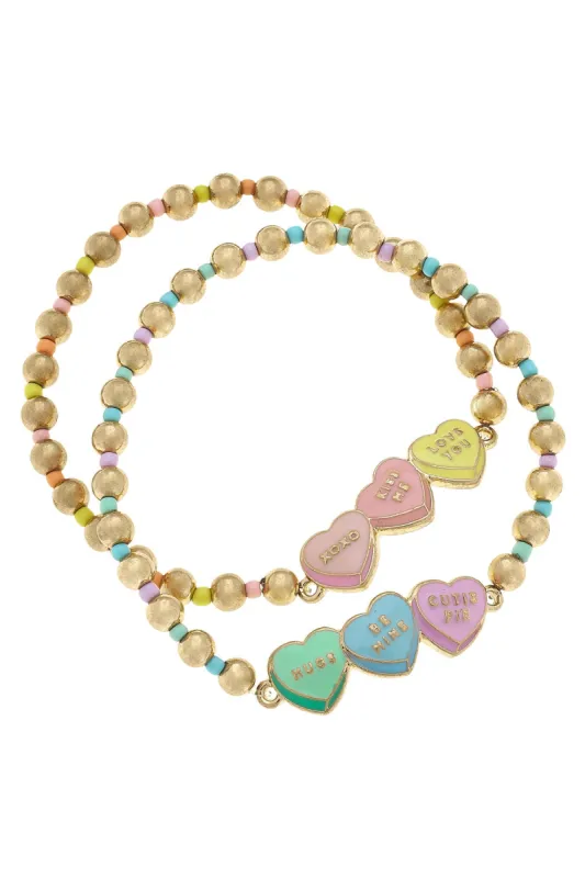 Valentines Enamel Conversation Hearts & Ball Bead Stretch Bracelets (Set of 2) sold by Canvas Style