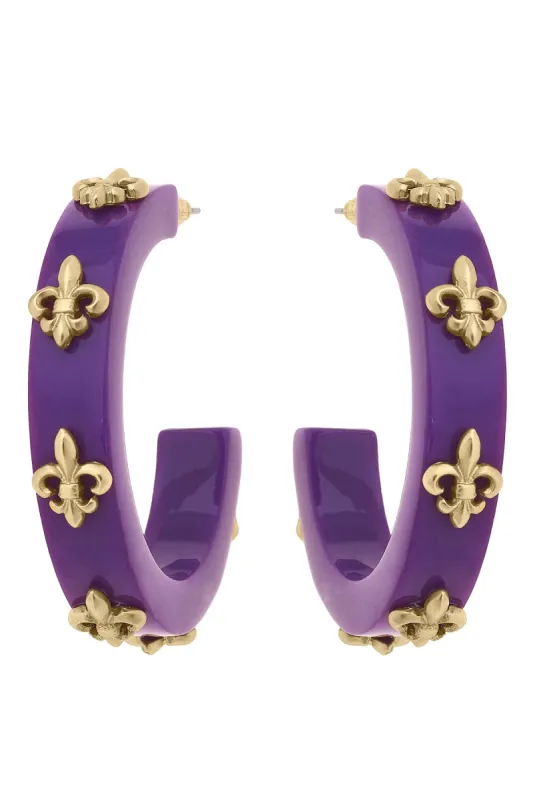 Mardi Gras Fleur De Lis Resin Hoop Earrings - FINAL SALE sold by Canvas Style