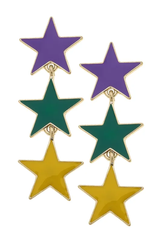 Mardi Gras Linked Enamel Star Earrings - FINAL SALE sold by Canvas Style