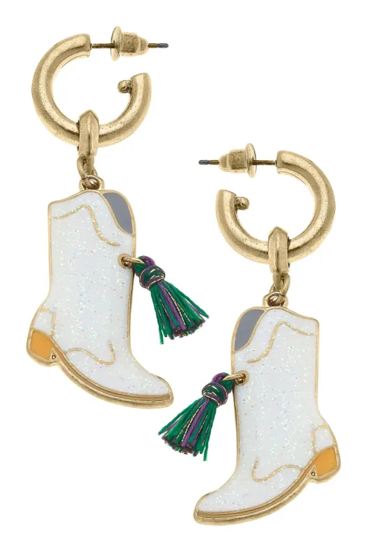 Mardi Gras Marching Boot Enamel Drop Hoop Earrings - FINAL SALE sold by Canvas Style