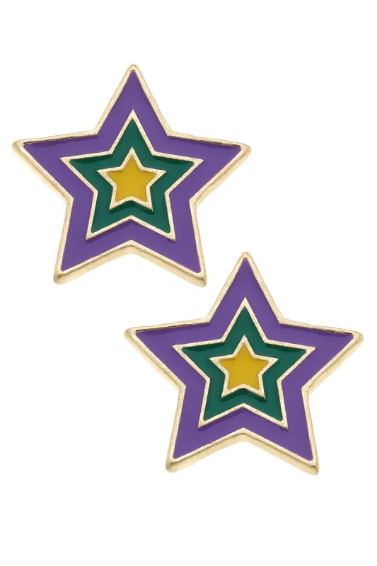 Mardi Gras Enamel Star Stud Earrings - FINAL SALE sold by Canvas Style