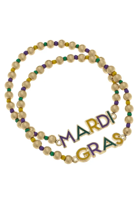 Mardi Gras Outline Enamel Ball Bead Bracelets (Set of 2) - FINAL SALE sold by Canvas Style