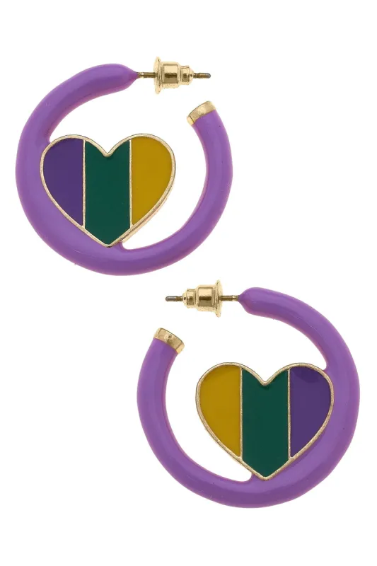 Mardi Gras Enamel Heart Hoop Earrings - FINAL SALE sold by Canvas Style