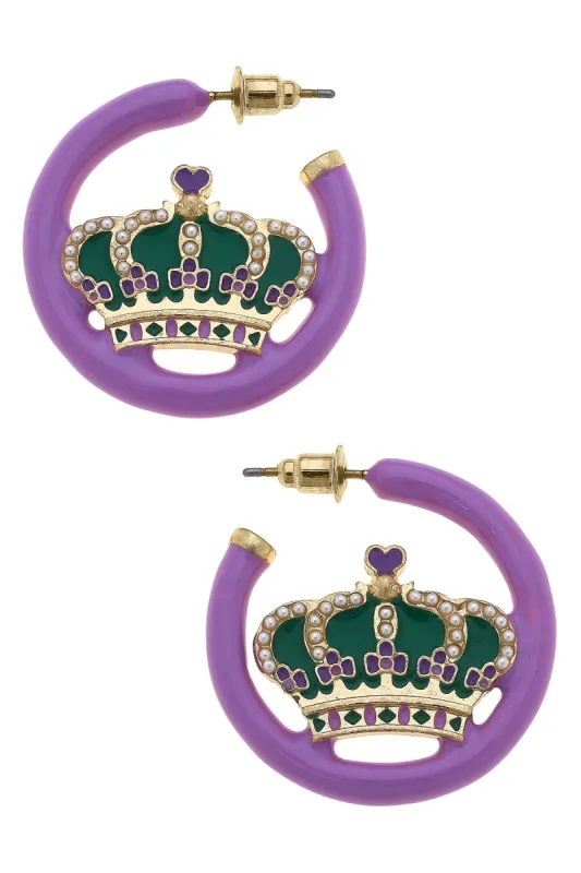 Mardi Gras Queen Enamel Crown Hoop Earrings - FINAL SALE sold by Canvas Style