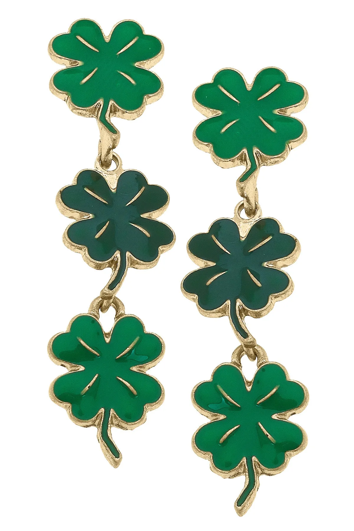 St. Patrick's Day Triple Drop Enamel Shamrock Earrings sold by Canvas Style
