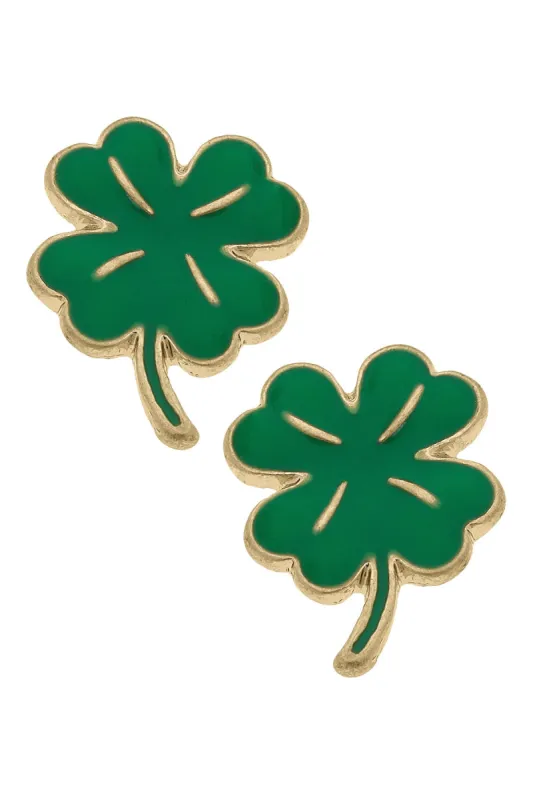 St. Patrick's Day Enamel Shamrock Stud Earrings sold by Canvas Style