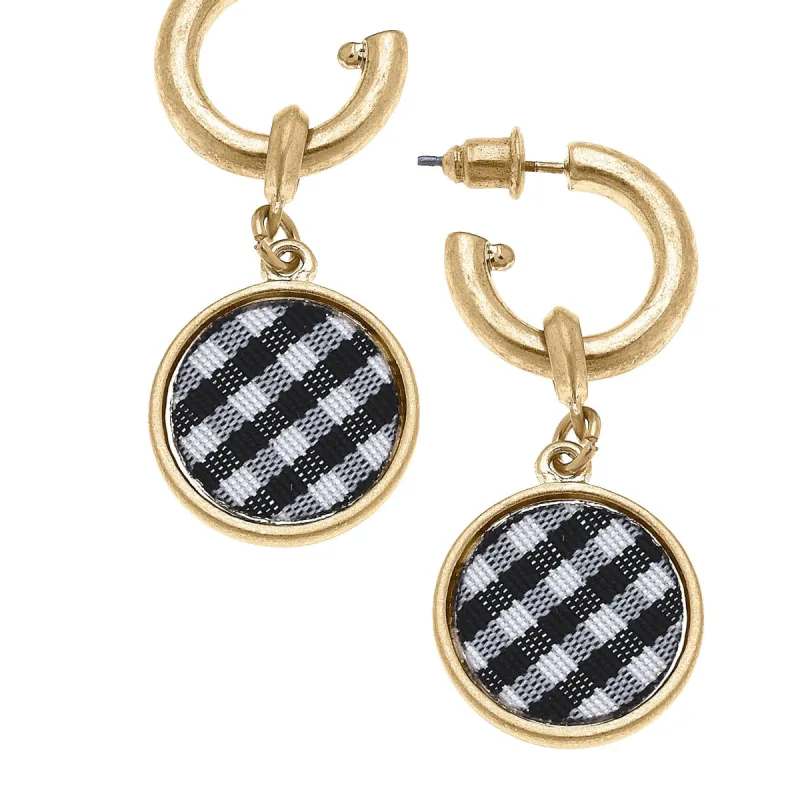 Kylee Gingham Drop Hoop Earrings in Black sold by Canvas Style