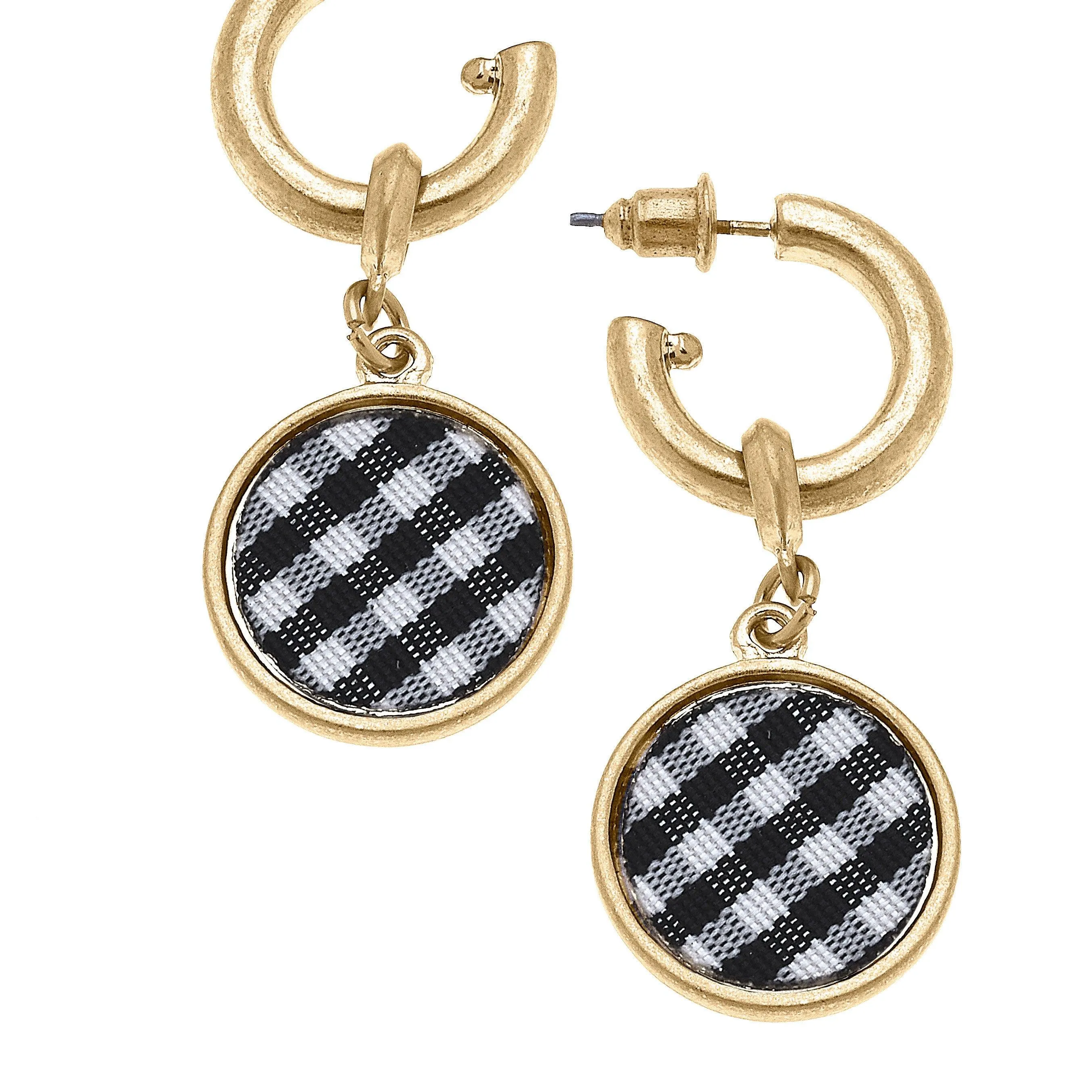 Kylee Gingham Drop Hoop Earrings in Black sold by Canvas Style