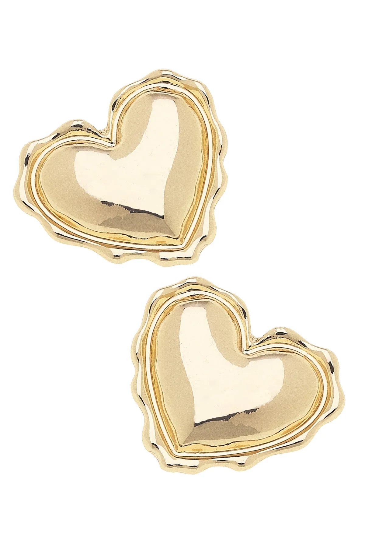 Amy Stamped Heart Stud Earrings in Shiny Gold sold by Canvas Style