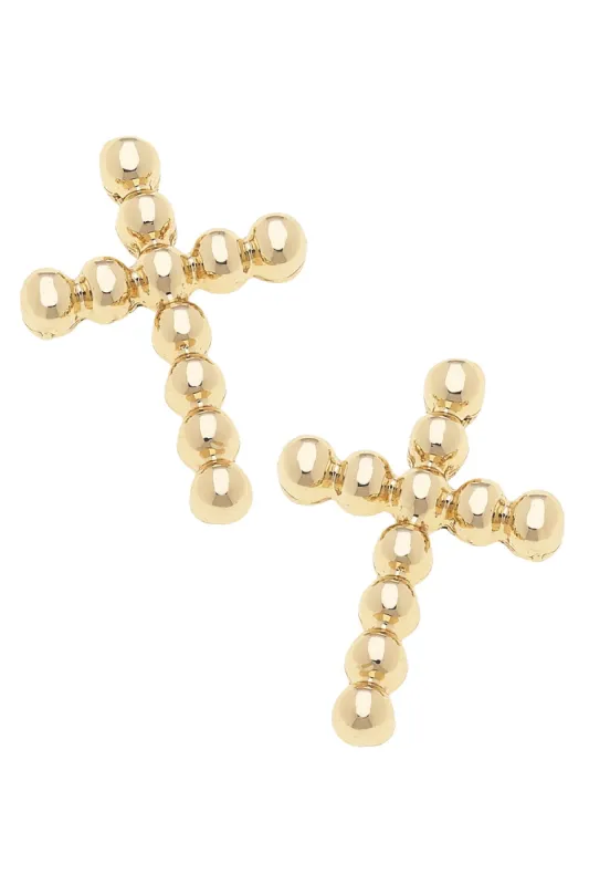 Poppy Beaded Cross Stud Earrings in Shiny Gold sold by Canvas Style