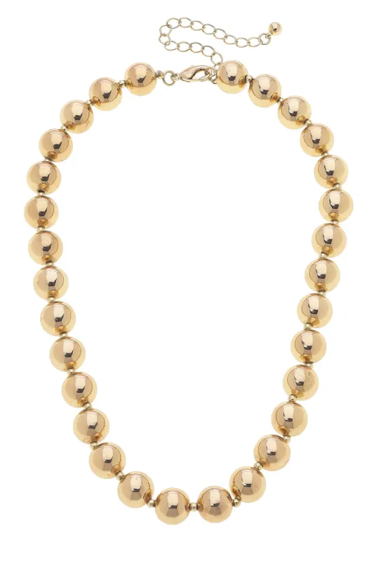 Phoebe Ball Bead Necklace in Shiny Gold sold by Canvas Style