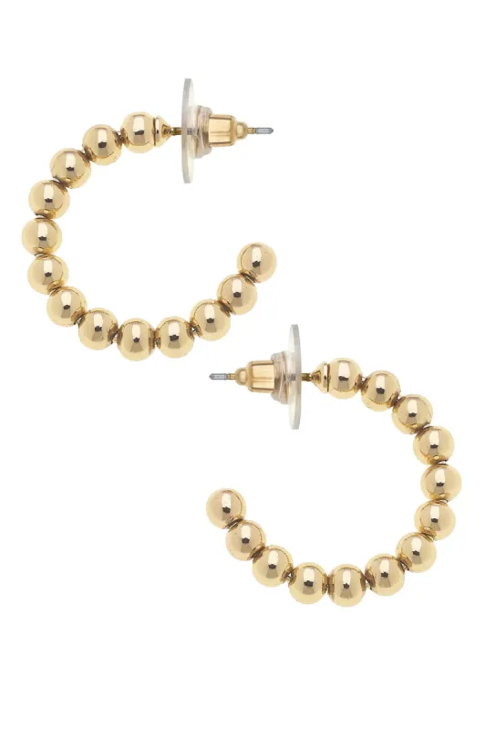 Demi Ball Bead Mini Hoop Earrings in Shiny Gold sold by Canvas Style