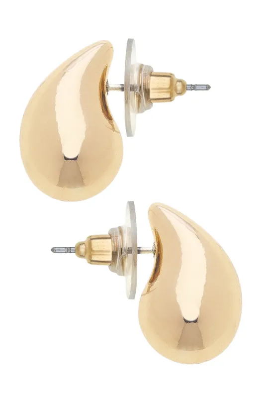 Icon Mini Puffed Teardrop Stud Earrings in Shiny Gold sold by Canvas Style