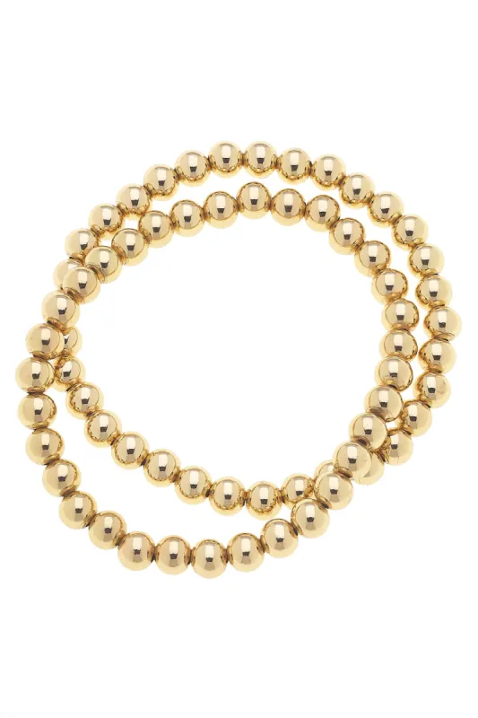 Cypress Ball Bead Stretch Bracelets (Set of 2) in Shiny Gold sold by Canvas Style
