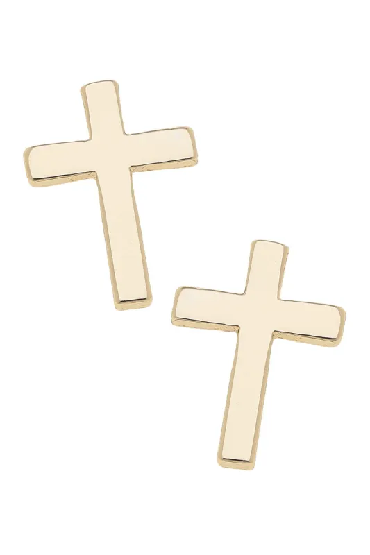 Ruth Cross Stud Earrings in Shiny Gold sold by Canvas Style